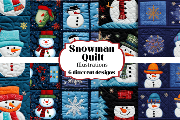 6 Snowman Quilt Seamless Patterns for Winter Crafts