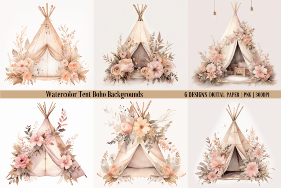 Boho Watercolor Tent Backgrounds: Your Creative Canvas