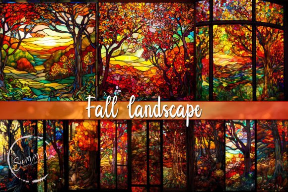 Capture Autumn's Glow: Stained Glass Fall Landscape Backgrounds