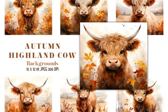 Charming Highland Cow Watercolor Backgrounds for Projects