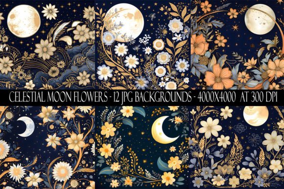 Enchanting Celestial Moon Flower Backgrounds for Your Designs