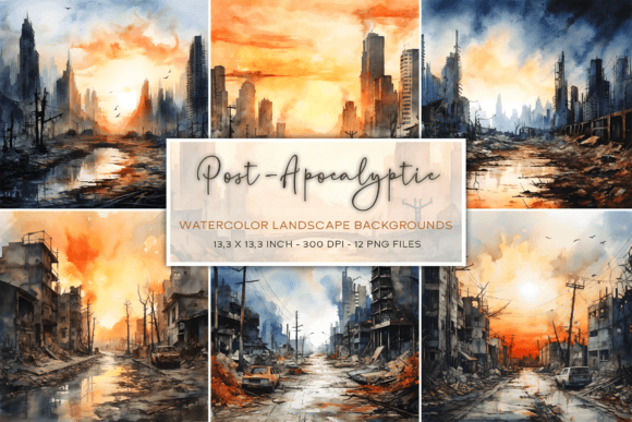 Post-Apocalyptic Watercolor Backgrounds: Moody Design Assets
