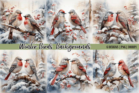Winter Charm for Your Projects: Watercolor Birds Winter Backgrounds